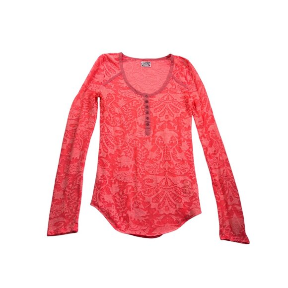 Intimately Free People Womens Lace Burnout Long Sleeve Top Size S Neon Orange - Picture 1 of 6